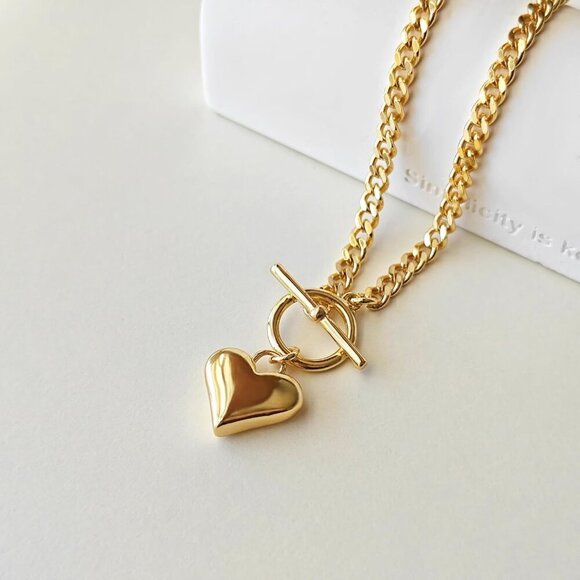 Heart Necklace for Women Gold/Silver Plated Trendy Heart Choker Lover Pendant Hy - Picture 6 of 7